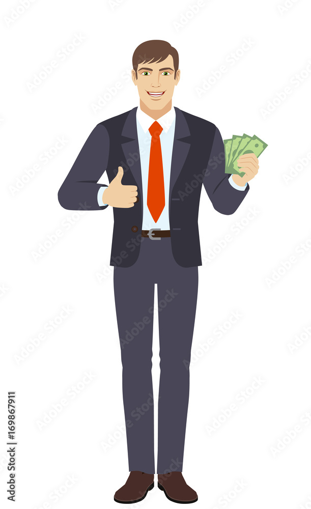 Businessman with cash money and showing thumb up Businessman with cash money and showing thumb up
