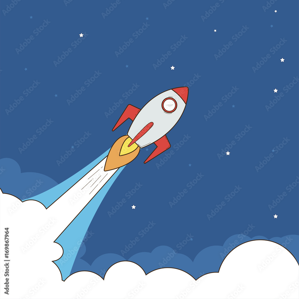 Naklejka premium Rocket in the space. concept of business launch start Up, illustration rocket.