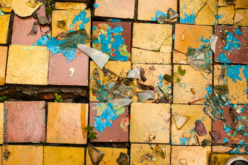 Cracked retro tiles floor background texture