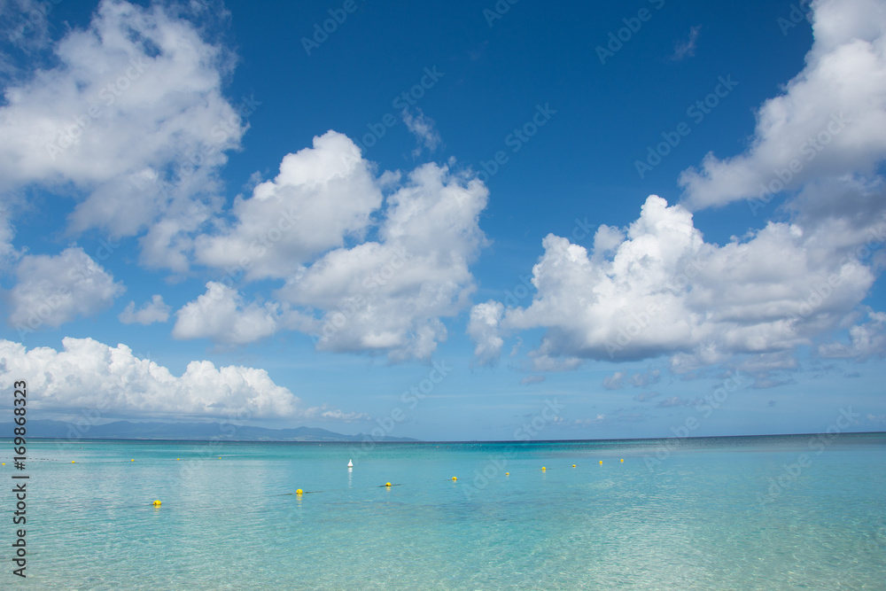 France, Guadeloupe, Plage de l'anse du souffleur, au fond basse terre