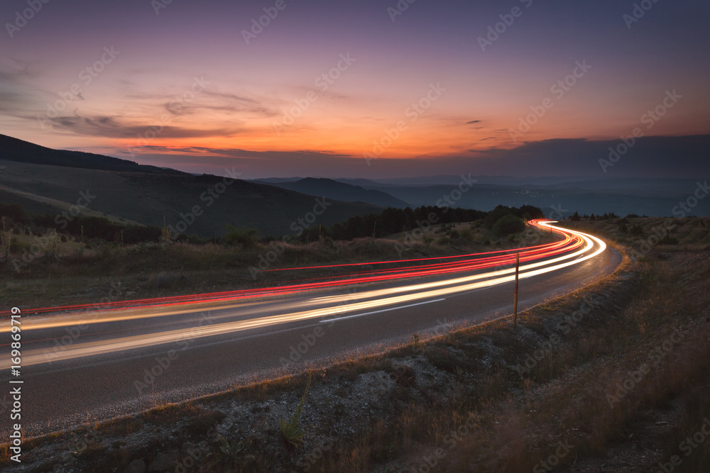 Abstract trails in motion blur at idyllic scenery