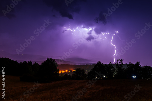 view from osada sniezka with lightning in sky