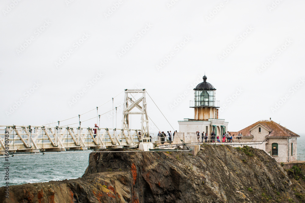 Point Bonita Lighthouse with Suspension Bridge in the fog