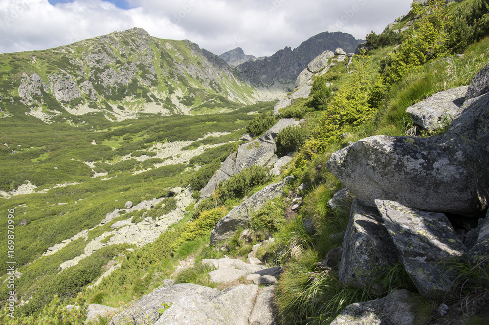 Furkot valley hiking trail in High Tatras, summer touristic season, wild nature, touristic trail,