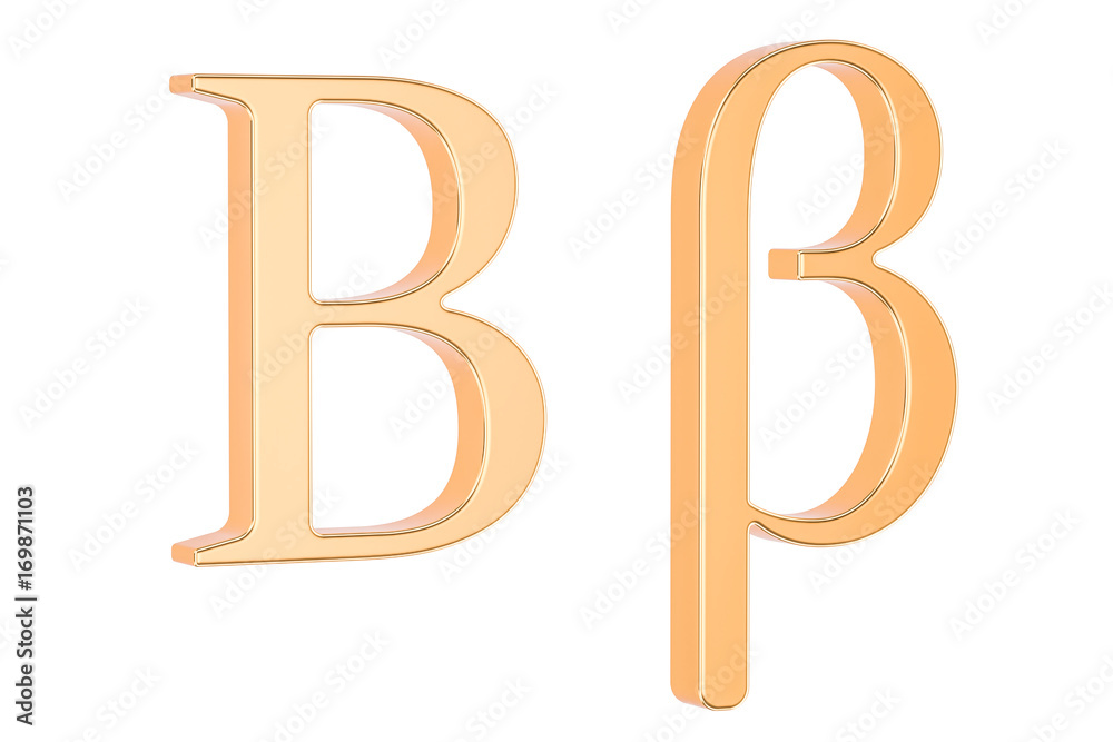Golden Greek letter beta, 3D rendering Golden Greek letter beta, 3D rendering