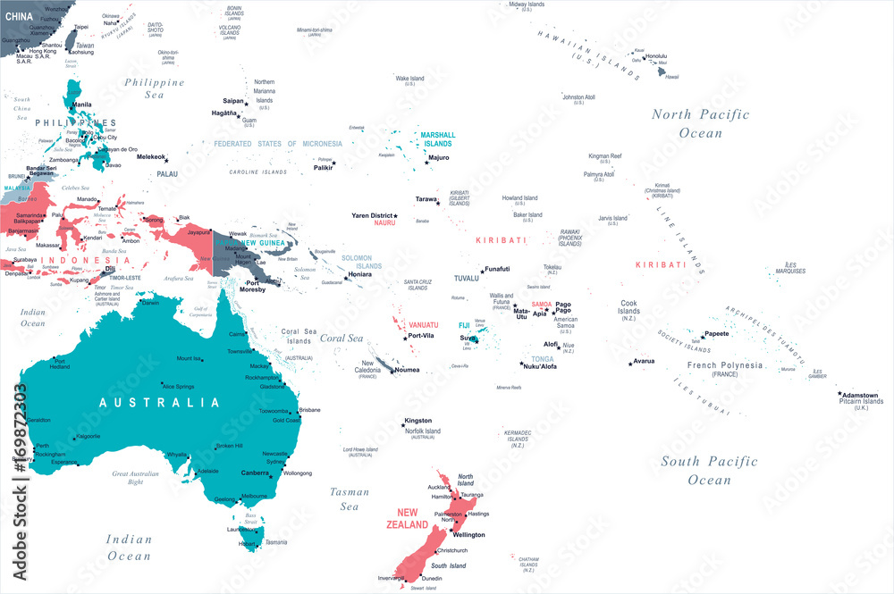 Obraz premium Australia and Oceania Map - Vector Illustration