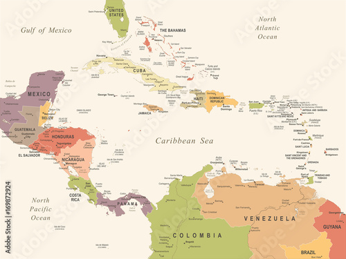 Photography Central America Map - Vintage Vector Illustration