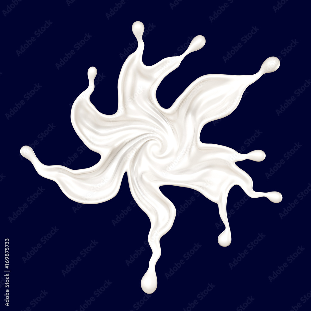 Milk splash of a flower. 3d illustration, 3d rendering.