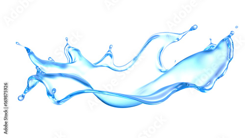 Water splash isolated white background. 3d illustration, 3d rendering.
