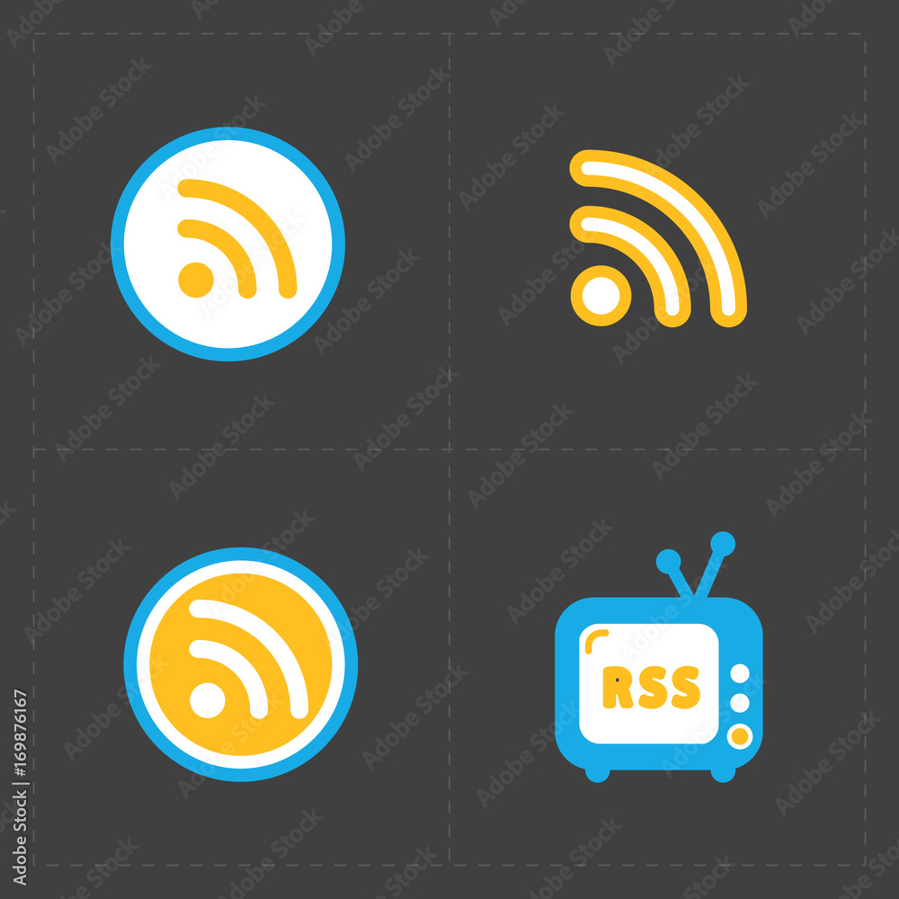 RSS sign icons. RSS feed symbols on Black Background. RSS sign icons. RSS feed symbols on Black Background.