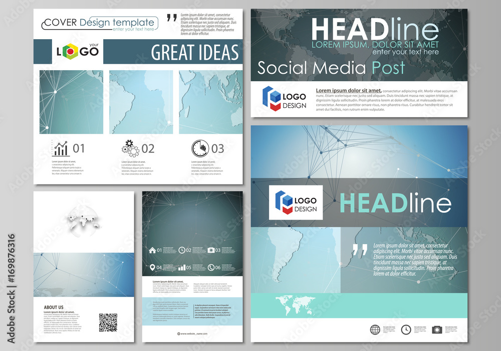 The minimalistic abstract vector illustration of the editable layout of modern social media post design templates in popular formats. Chemistry pattern, connecting lines and dots. Medical concept.