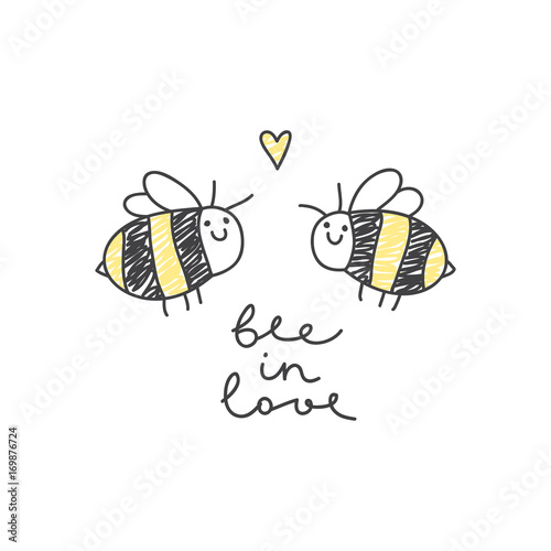 cute bees couple and handwritten text, bee in love