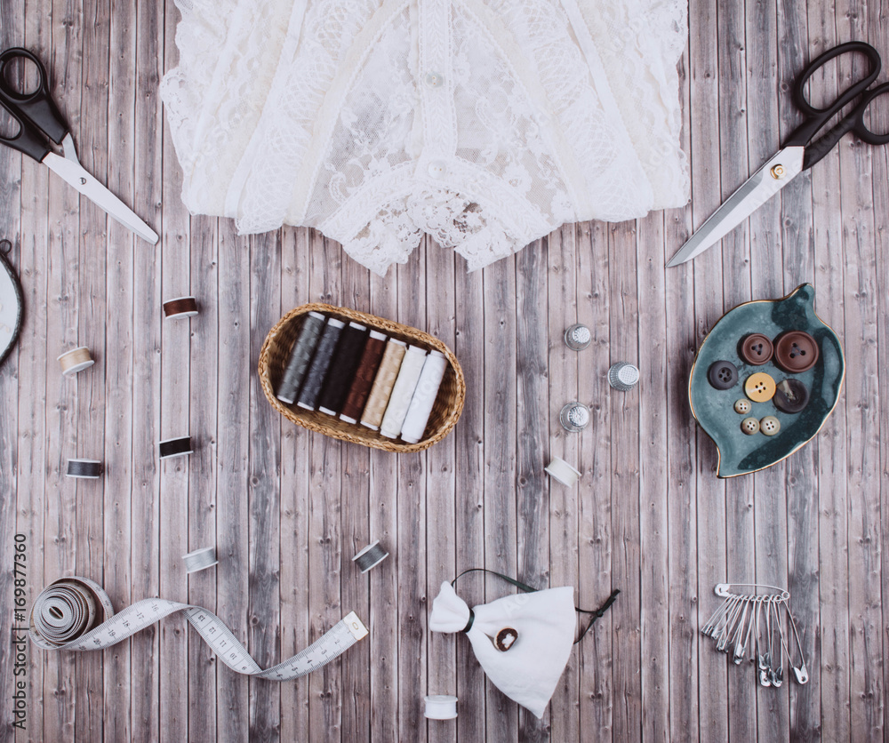 Background with sewing tools and accessories. Background with sewing tools and accessories.