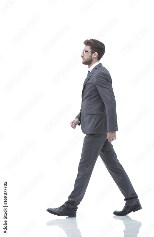 side view confident businessman goes forward. side view confident businessman goes forward.