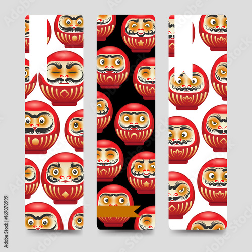 Japanese red daruma dolls bookmarks collection, vector illustration