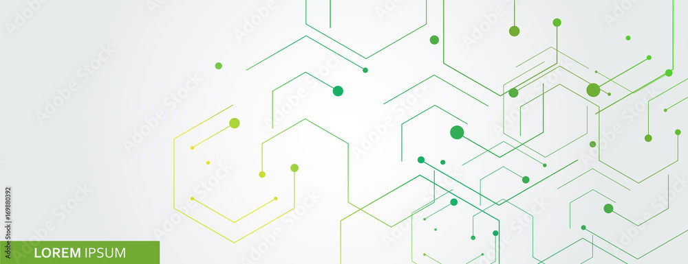 Vector banner design, white background with hexagon pattern
