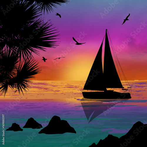Silhouette of a ship at the sea