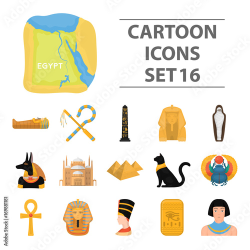 Ancient Egypt set icons in cartoon style. Big collection of ancient Egypt vector symbol stock illustration