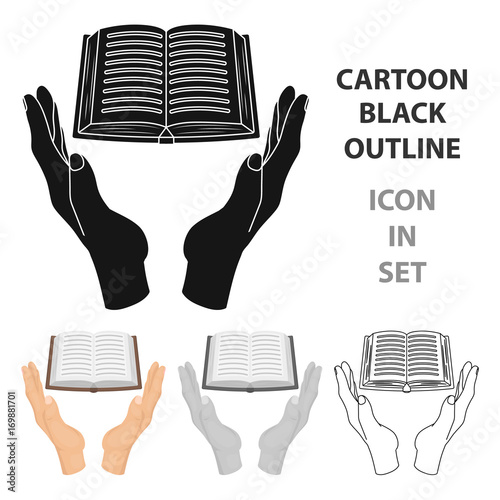 Book donation icon in cartoon style isolated on white background. Charity and donation symbol stock vector illustration.