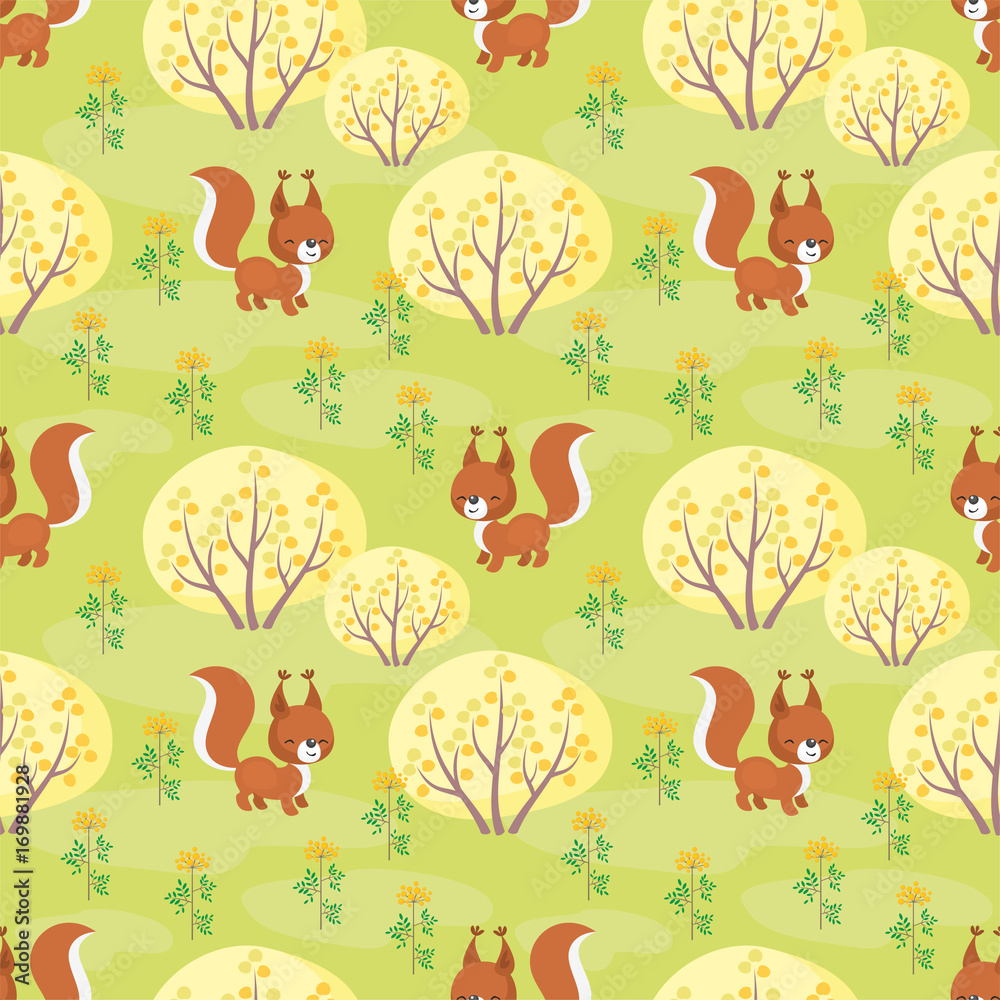 Baby colorful seamless pattern with the image of a cute woodland