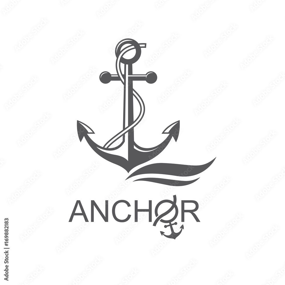 Naklejka premium monochrome icon of anchor with ribbon