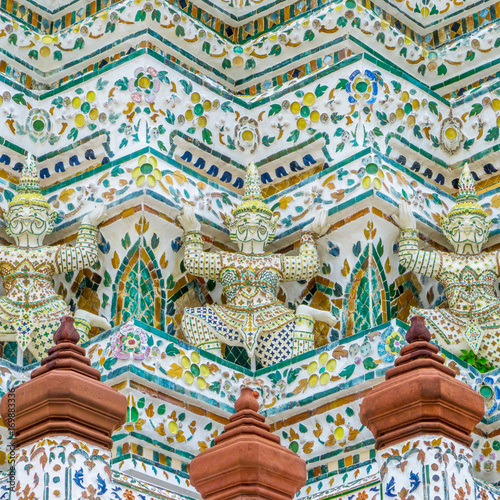 Symmetry detail of main pagoda at the Wat Arun, The temple of dawn, Bangkok, Thailand.