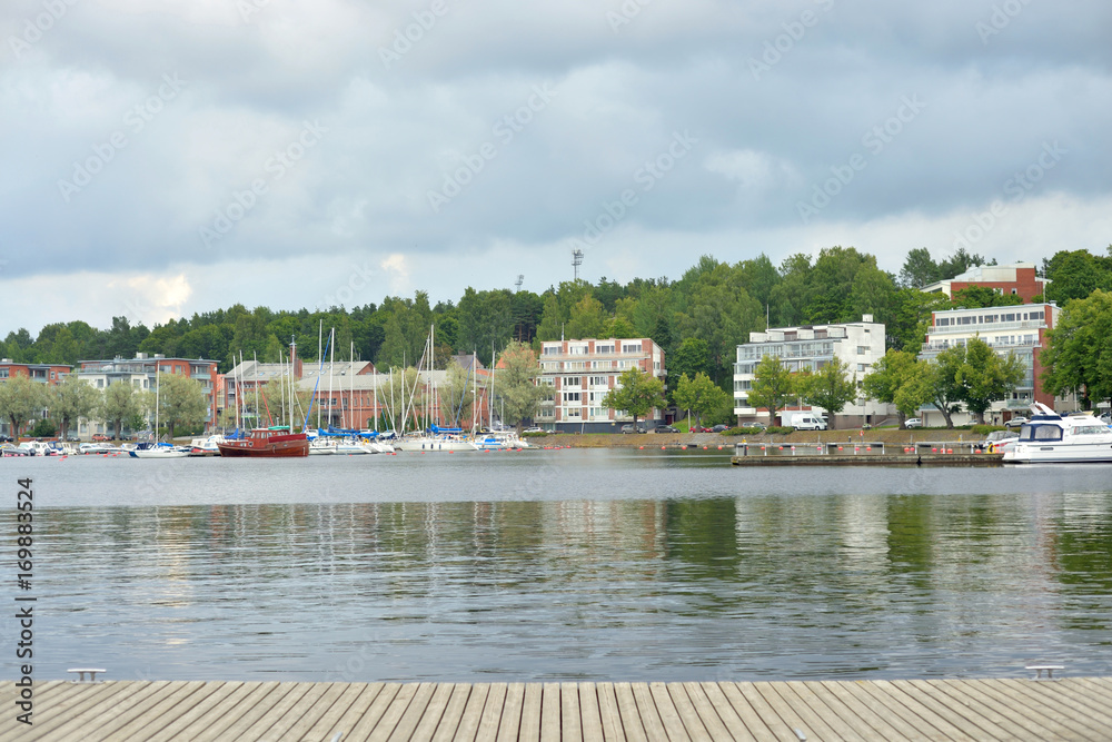 Naklejka premium View of Lake Saimaa and the city of Lappeenranta.