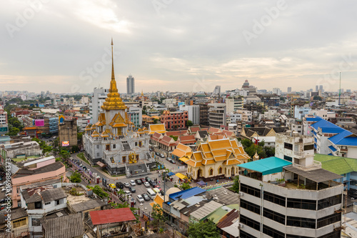 Top view cityscape of Wat Trimit in China town area in Bangkok  Thailand