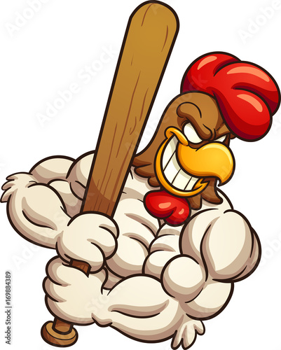 Baseball rooster mascot. Vector clip art illustration with simple gradients. All in a single layer. 