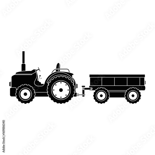 Farm tractor with carriage vector illustration design