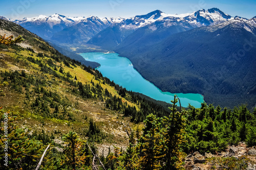 View of the Cheakamus Lake from the Whistler mountain - Hight Note Trail, Whistler, British Columbia, Canada - August 2017