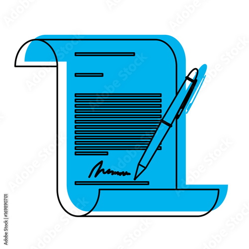 continuously sheet contract document firm and pen in blue watercolor silhouette