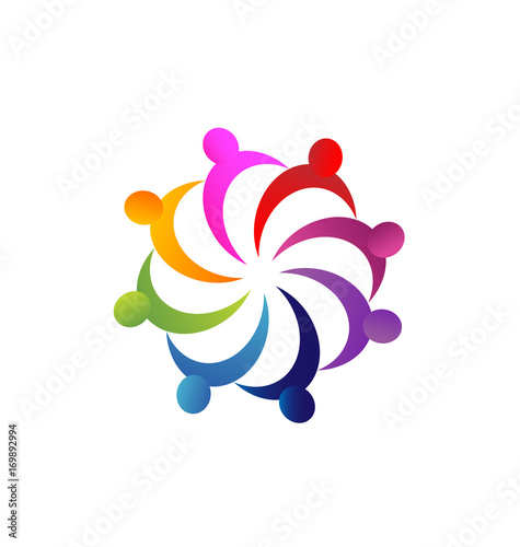 Group teamwork coming together logo vector