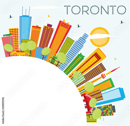 Toronto Skyline with Color Buildings, Blue Sky and Copy Space.