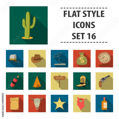 Wild west set icons in flat style. Big collection wild west vector symbol stock illustration