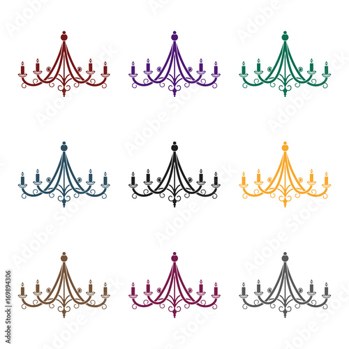 Chandelier icon in black style isolated on white background. Light source symbol stock vector illustration