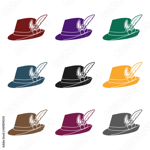 Tyrolean hat icon in black style isolated on white background. Oktoberfest symbol stock vector illustration.