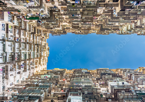 Bottom up view of Yick Cheong Building. It is located east of Hong Kong's Central Business District, on Hong Kong Island. © joeyphoto