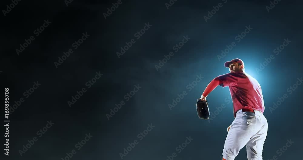 Baseball player is happy on foggy background