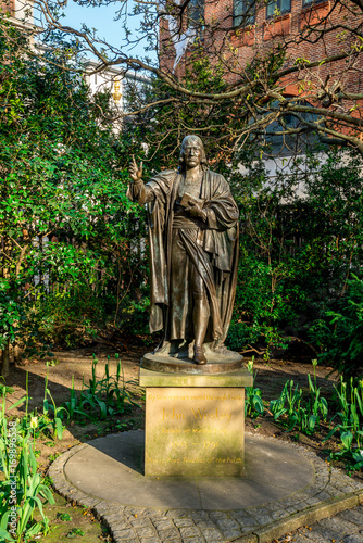 A statue of John Wesley in St Paul's Cathedral churchyard, London photo