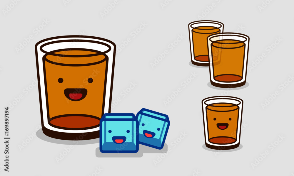 Whiskey Glass Line Art Style With Smiley Face Cartoon Whiskey Glass Line Art Style With Smiley Face Cartoon