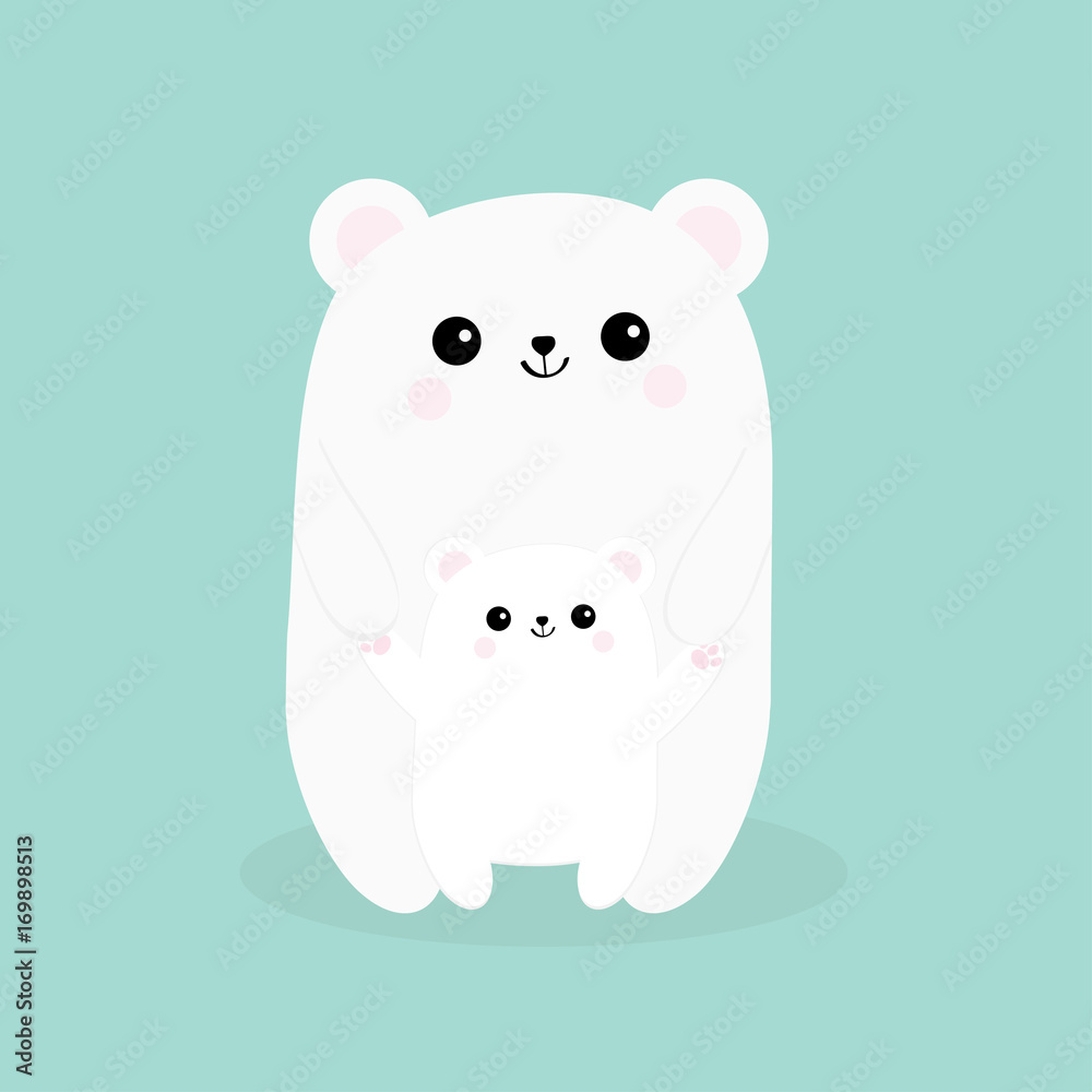 Polar white small little bear cub. Reaching for a hug. Cute cartoon  character icon. Mother hugging baby. Arctic animal collection. Flat design.  Winter blue background. Isolated. Stock Vector | Adobe Stock