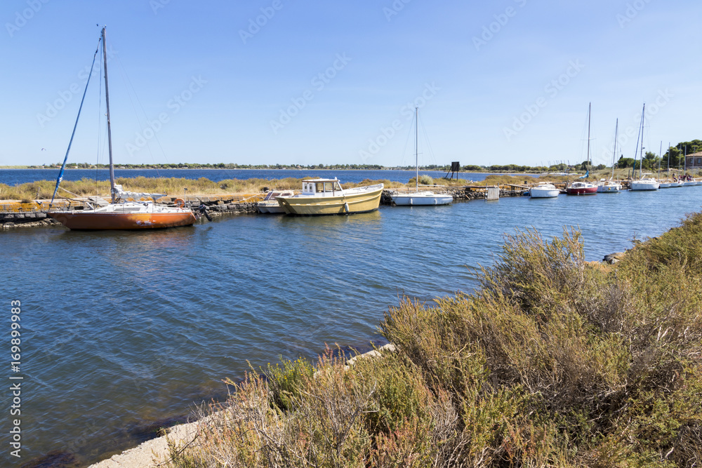 Boats in the Canal du Midi at Les Onglous. A World Heritage Site. Agde, France