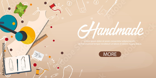 Tailor and seamstress banner. Sewing kit. Needlework, handmade. Dressmaking concept.