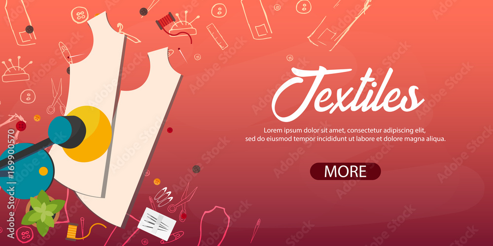 Naklejka premium Tailor and seamstress banner. Sewing kit. Needlework, handmade. Dressmaking concept.