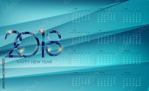 Calendar 2018. Week starts from Sunday. Vector Illustration
