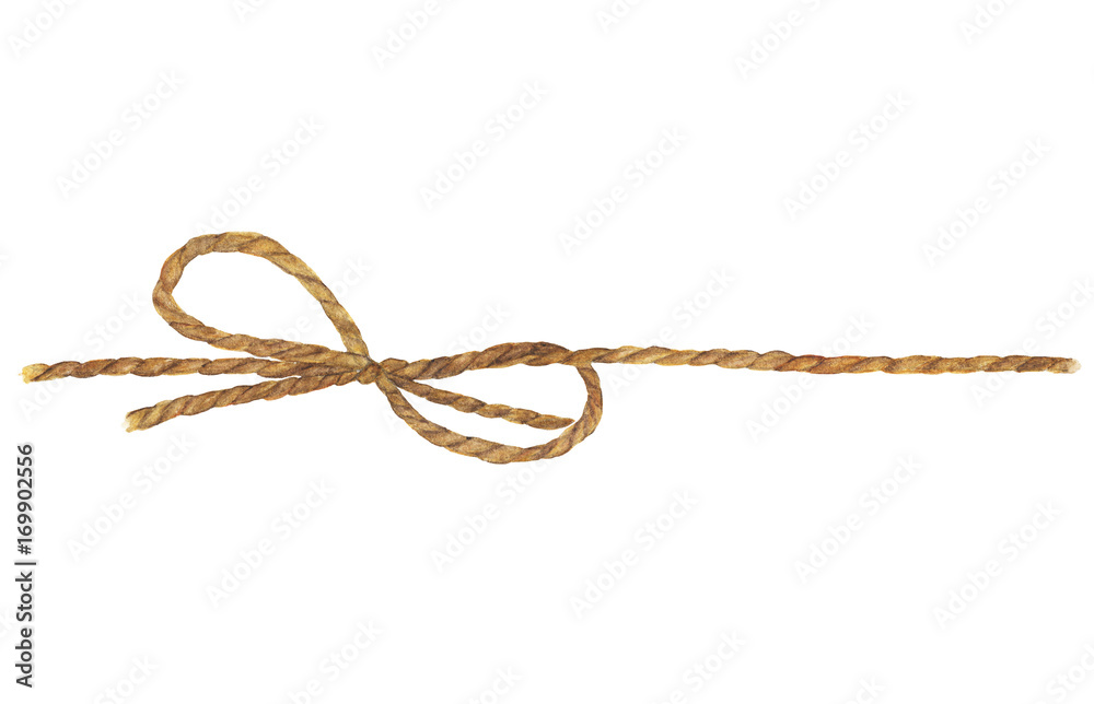 Watercolor painting of rope bow isolated on white background