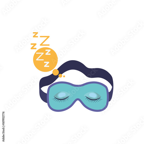 sleep mask with snoring sign in bubble callout in colorful silhouette on white background