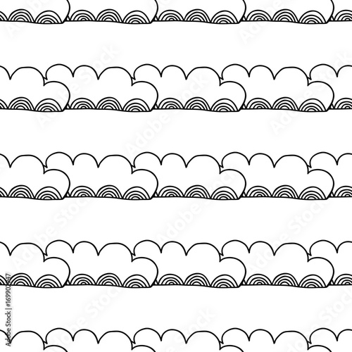 Decorative clouds. Black and white illustration, seamless pattern for coloring book, pages. Vector