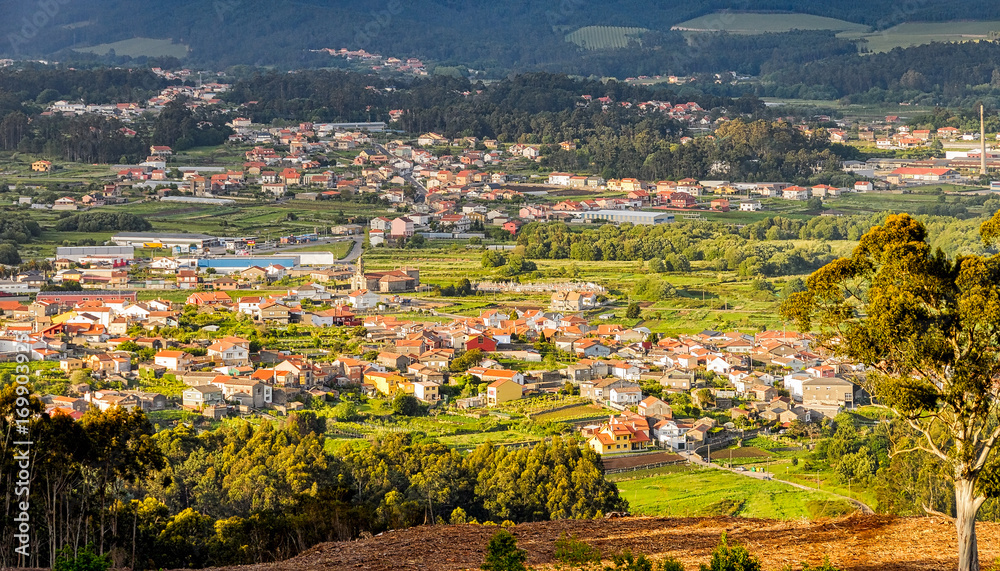 Obraz premium Aerial view of typical village in Galicia, Spain
